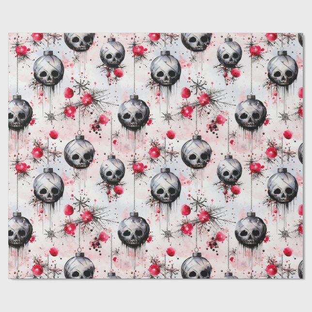 Gothic Spooky Christmas Skulls Wrapping Paper (Flat)