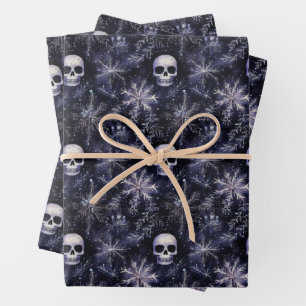 Gothic Spooky Christmas Skulls Wrapping Paper Sheet