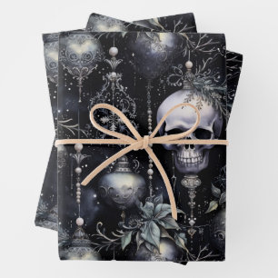 Gothic Spooky Christmas Skulls Wrapping Paper Sheet