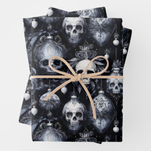 Gothic Spooky Christmas Skulls Wrapping Paper Sheet