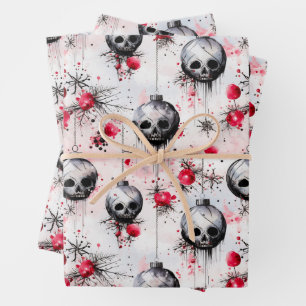 Gothic Spooky Christmas Skulls Wrapping Paper Sheet