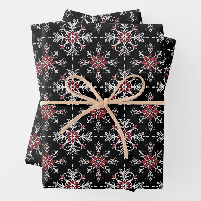 Gothic Spooky Christmas snowflakes Wrapping Paper Sheet (In situ)