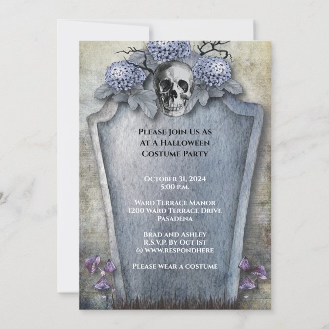 Gothic Spooky Skeleton Halloween Party Invitation (Front)