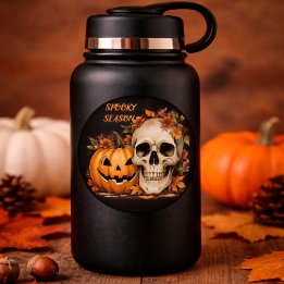 Gothic Spooky Skull and Pumpkin  Classic Round Sticker