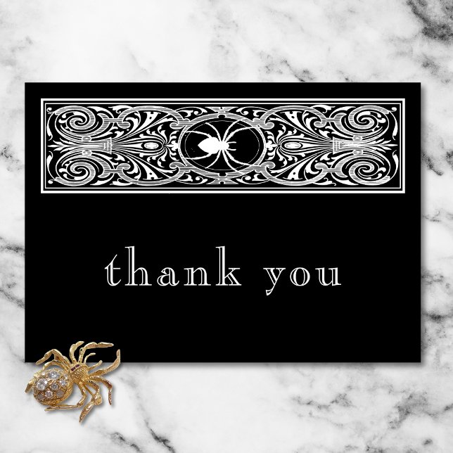Gothic Spooky Spider Black White Wedding Thank You Card (Gothic Spooky Spider Black White Wedding Thank You Card)