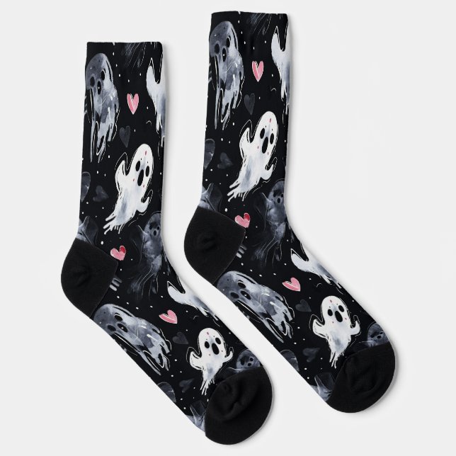 Gothic Spooky Valentine Ghosts with Hearts Socks (Right)