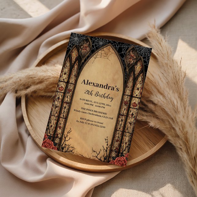 Gothic Stained Arch Rose Birthday Invitation (Creator Uploaded)