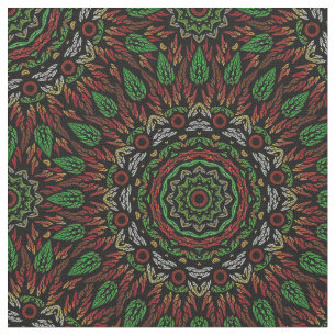 Gothic Stained Glass Leaves Mandala Pattern  Fabric