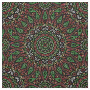 Gothic Stained Glass Leaves Mandala Pattern Fabric