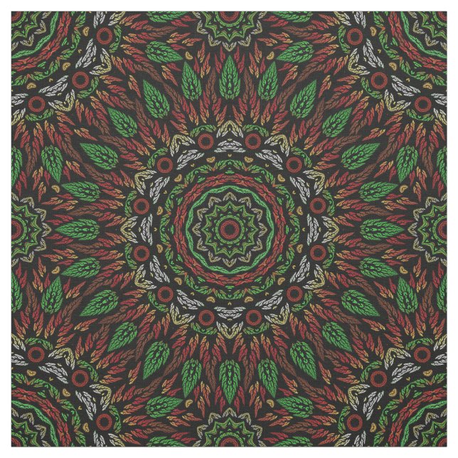 Gothic Stained Glass Leaves Mandala Pattern Fabric (Swatch)