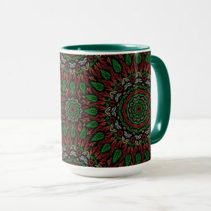 Gothic Stained Glass Leaves Mandala Pattern Mug