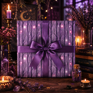 Gothic Starry Night Forest Purple Wrapping Paper