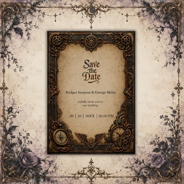 Gothic Steampunk Gear Clock Wedding  Invitation (Creator Uploaded)