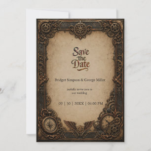 Gothic Steampunk Gear Clock Wedding Invitation