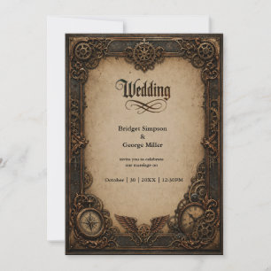 Gothic Steampunk Gear Clock Wedding Invitation
