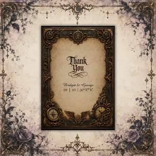 Gothic Steampunk Gear Clock Wedding Thank You Card