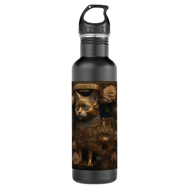 Gothic Steampunk Gold Cat 710 Ml Water Bottle (Front)