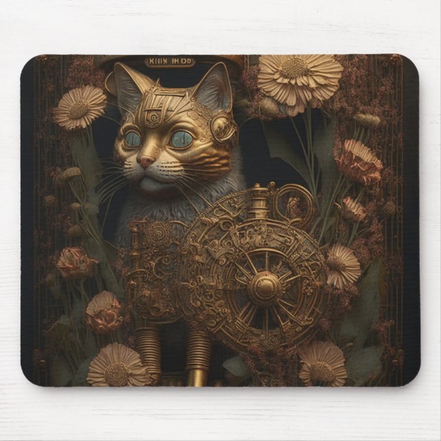 Gothic Steampunk Gold Cat Mouse Mat (Front)