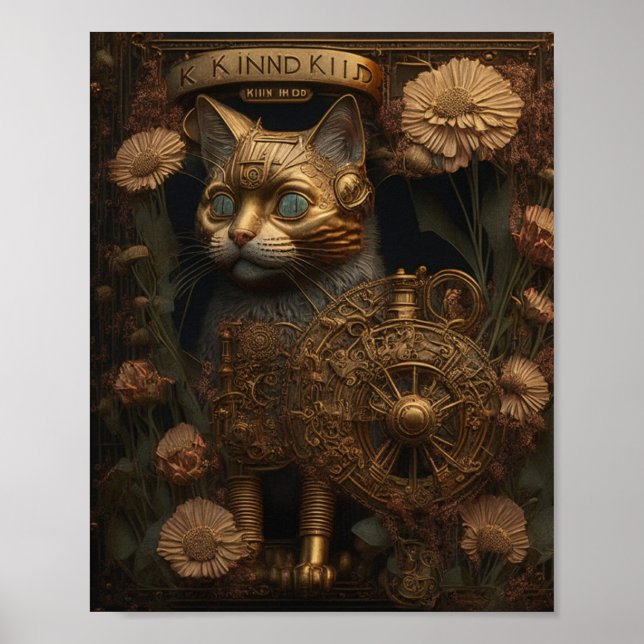 Gothic Steampunk Gold Cat Poster (Front)