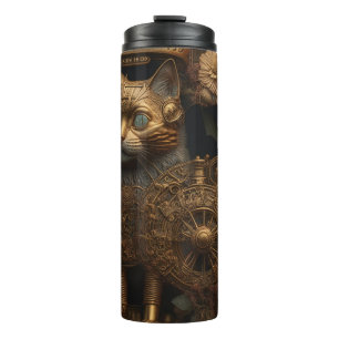 Gothic Steampunk Gold Cat Thermal Tumbler