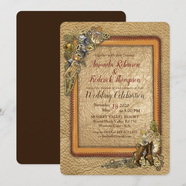 Gothic  - Steampunk handcrafted Wedding Invitation (Front/Back)