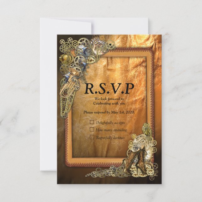 Gothic  - Steampunk RSVP - Leather Craft Frame Card (Front)