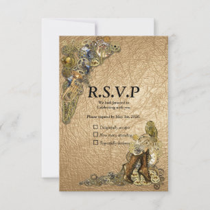 Gothic  - Steampunk RSVP on Gold Leather Card
