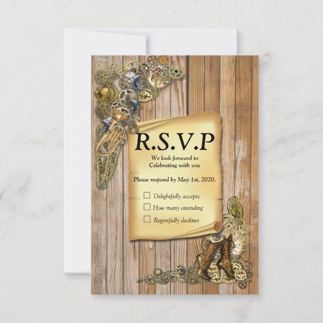 Gothic  - Steampunk RSVP On Wood Card (Front)