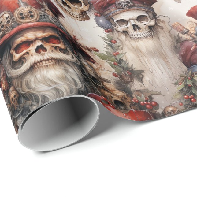 Gothic Steampunk Santa Skulls Christmas Wrapping Paper (Roll Corner)