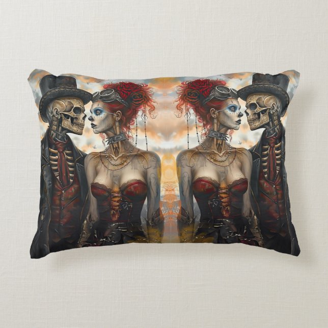 Gothic Steampunk Skeleton Couple  Decorative Cushion (Front)