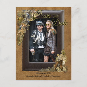 Gothic - Steampunk Wedding On Suede Save the Date Announcement Postcard