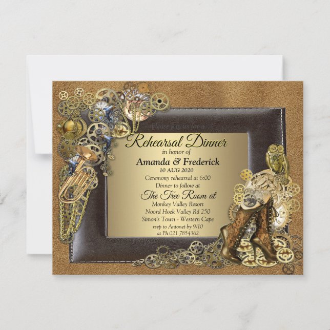 Gothic  - Steampunk Wedding Rehearsal dinner Invitation (Front)