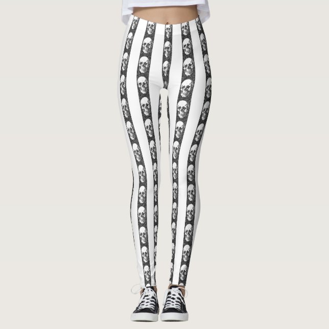 Gothic striped pattern with skulls leggings (Front)