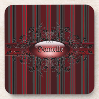 Gothic stripes in red Cork Coaster