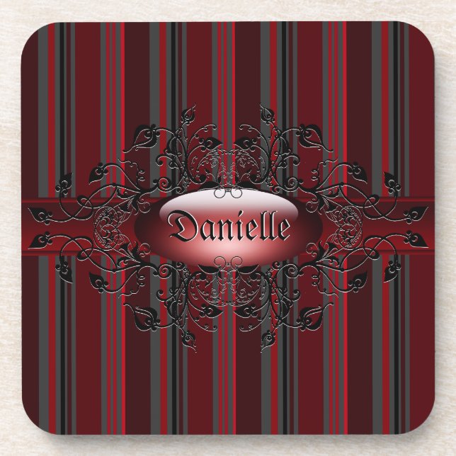 Gothic stripes in red Cork Coaster (Front)