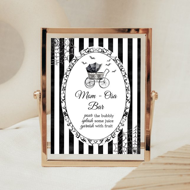 Gothic Stroller Halloween Mum Osa Bar Sign (Gothic Carriage Bats Baby Shower Mom Osa Bar Sign)