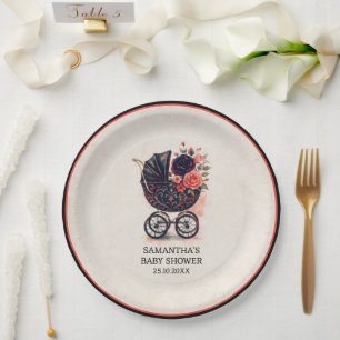 Gothic Stroller Vintage Halloween Baby Shower  Paper Plate