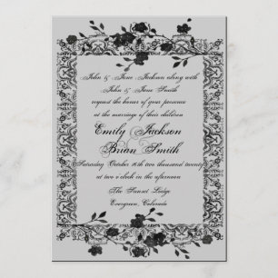 Gothic style black grey rose wedding invitations
