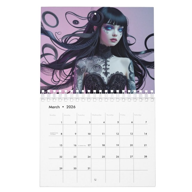 Gothic Style Girl Calendar (Mar 2026)