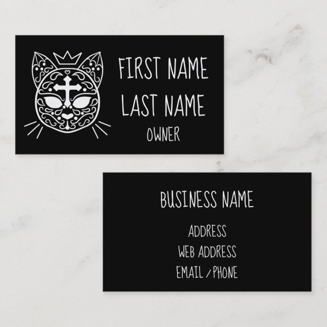 Gothic style sugar skull kitty cat chic business card (Front/Back)