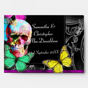 Gothic sugar skull and black wedding envelope