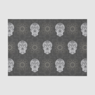 Gothic Sugar Skull and Grey Geometric Pattern Tissue Paper