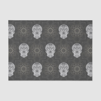 Gothic Sugar Skull and Grey Geometric Pattern Tissue Paper