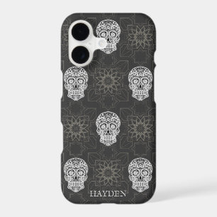 Gothic Sugar Skull and Grey Geometric Personalised