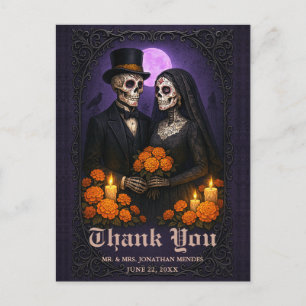 Gothic Sugar Skull Couple Wedding Thank You Postcard