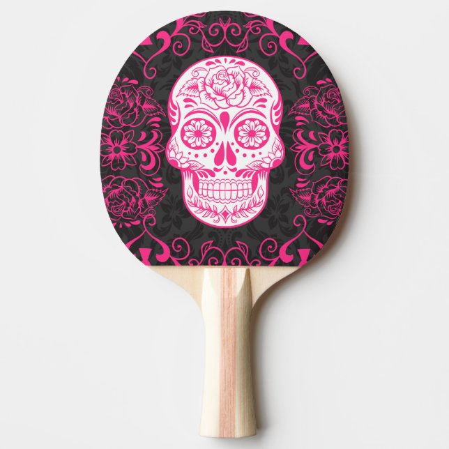 Gothic Sugar Skull Pink Black Ping Pong Paddle (Front)