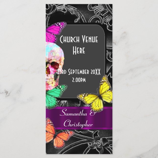 Gothic sugar skull wedding program programme (Front)
