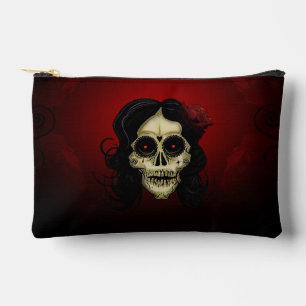Gothic Sugar Skull Woman Red Rose Day of the Dead  Accessory Pouch
