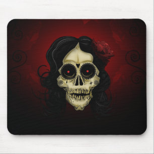 Gothic Sugar Skull Woman Red Rose Day of the Dead Mouse Mat