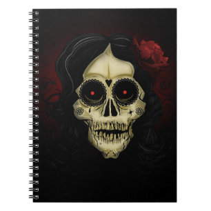 Gothic Sugar Skull Woman Red Rose Day of the Dead Notebook